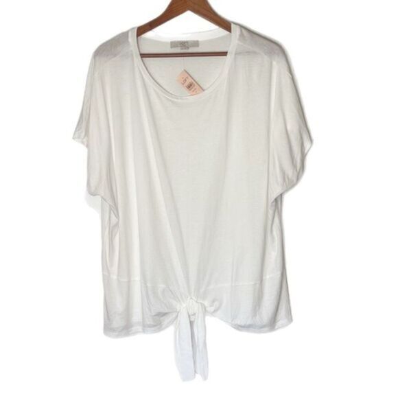 Loft Plus White Short Sleeve Tie Front T-Shirt - Picture 1 of 4